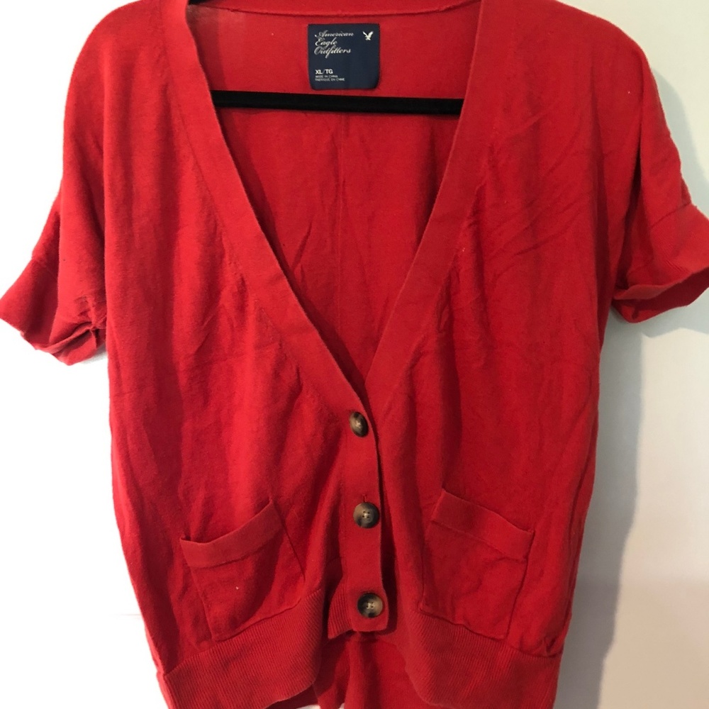 Red American Eagle Cropped Cardigan